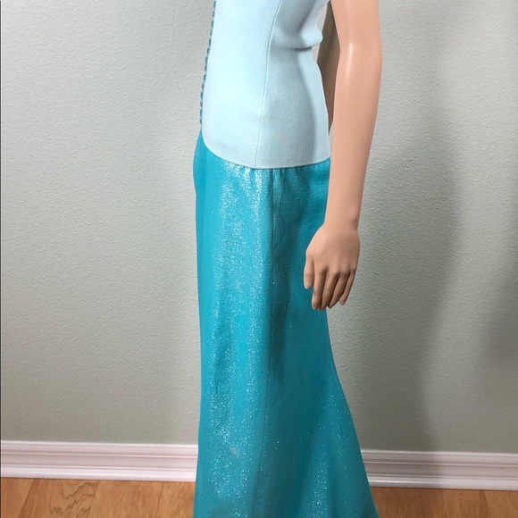 Light blue sleeveless knit top with aqua blue and clear crystals - Picture 6 of 11